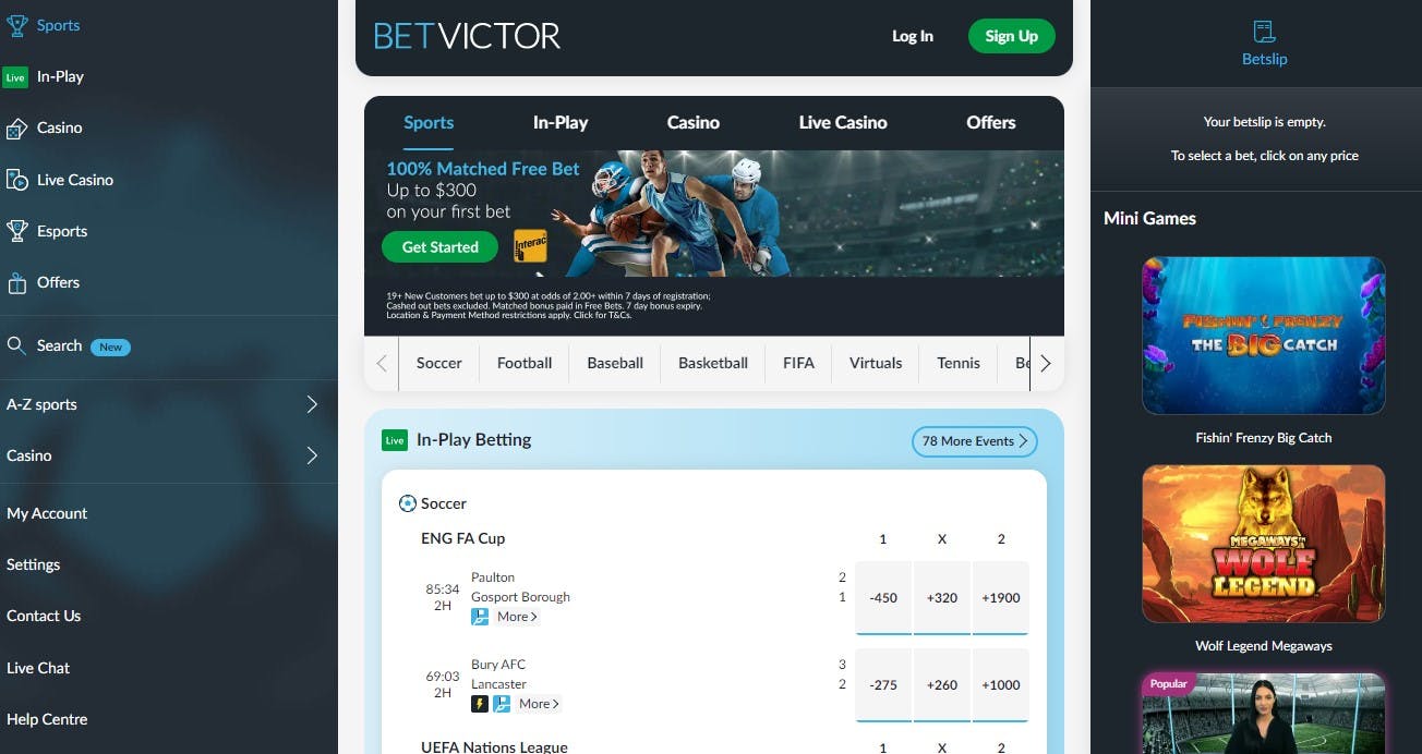 BetVictor Sportsbook Homepage