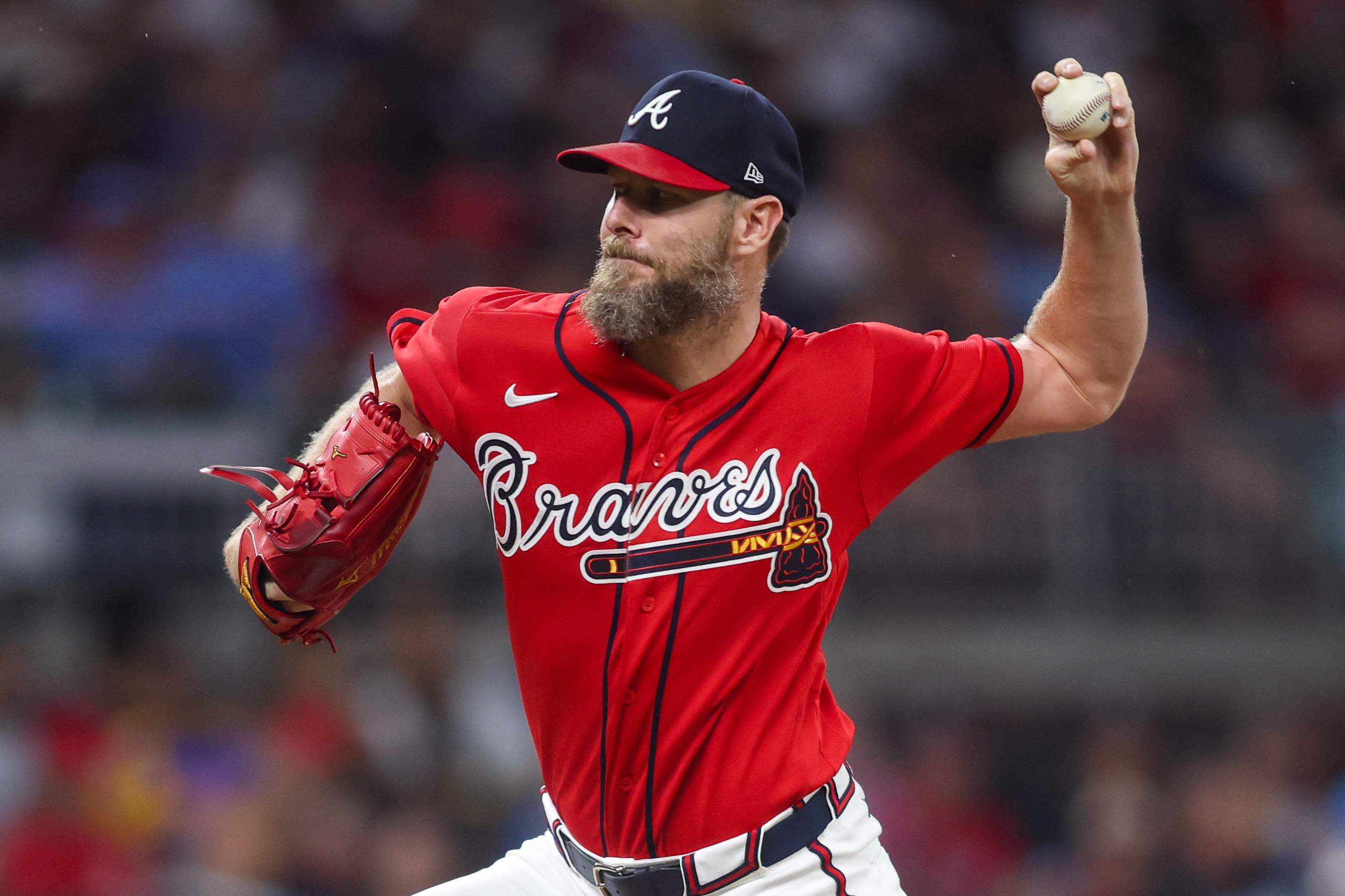 Braves starting pitcher Chris Sale (51) throws as we break down our Phillies vs. Braves prediction.