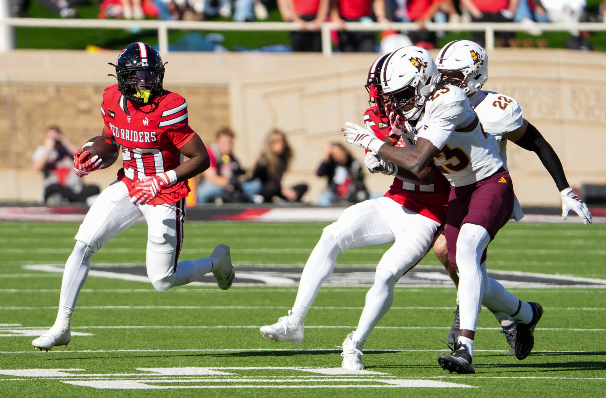 Pictured: J'Koby Williams in action as we break down our Texas Tech vs. Cincinnati Prediction. Photo by USA TODAY Network via Reuters Connect.