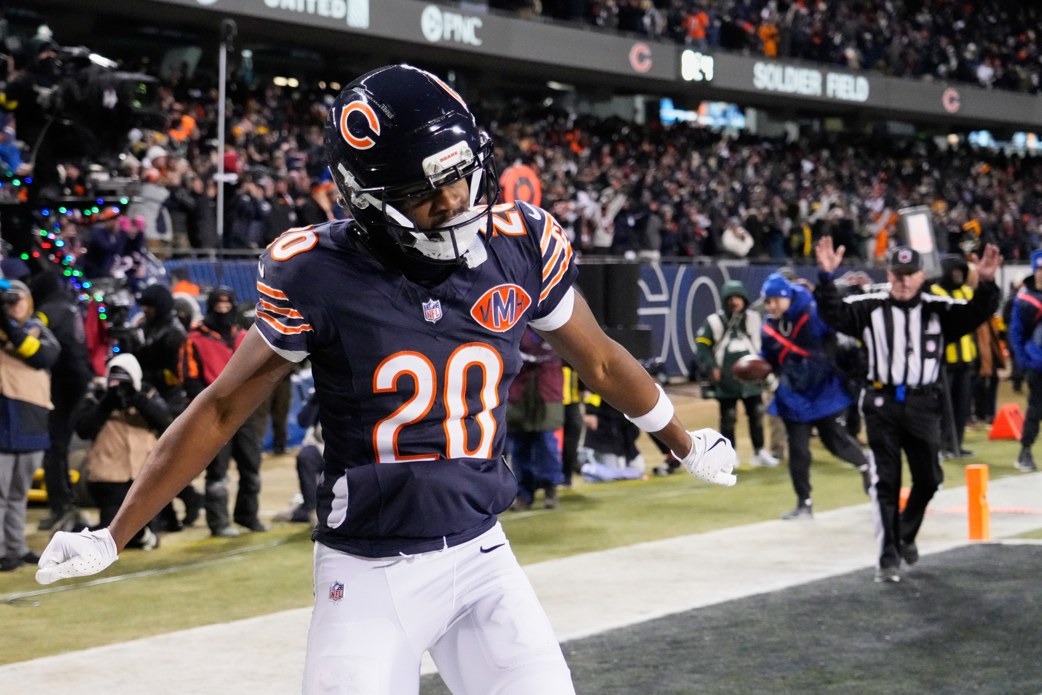 Chicago Bears wide receiver Jahdae Walker celebrates as we look at the NFL Odds for Week 17