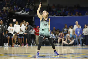 New York Liberty guard Sabrina Ionescu (20) reacts as we offer our 2024 WNBA power rankings with the Liberty on top.