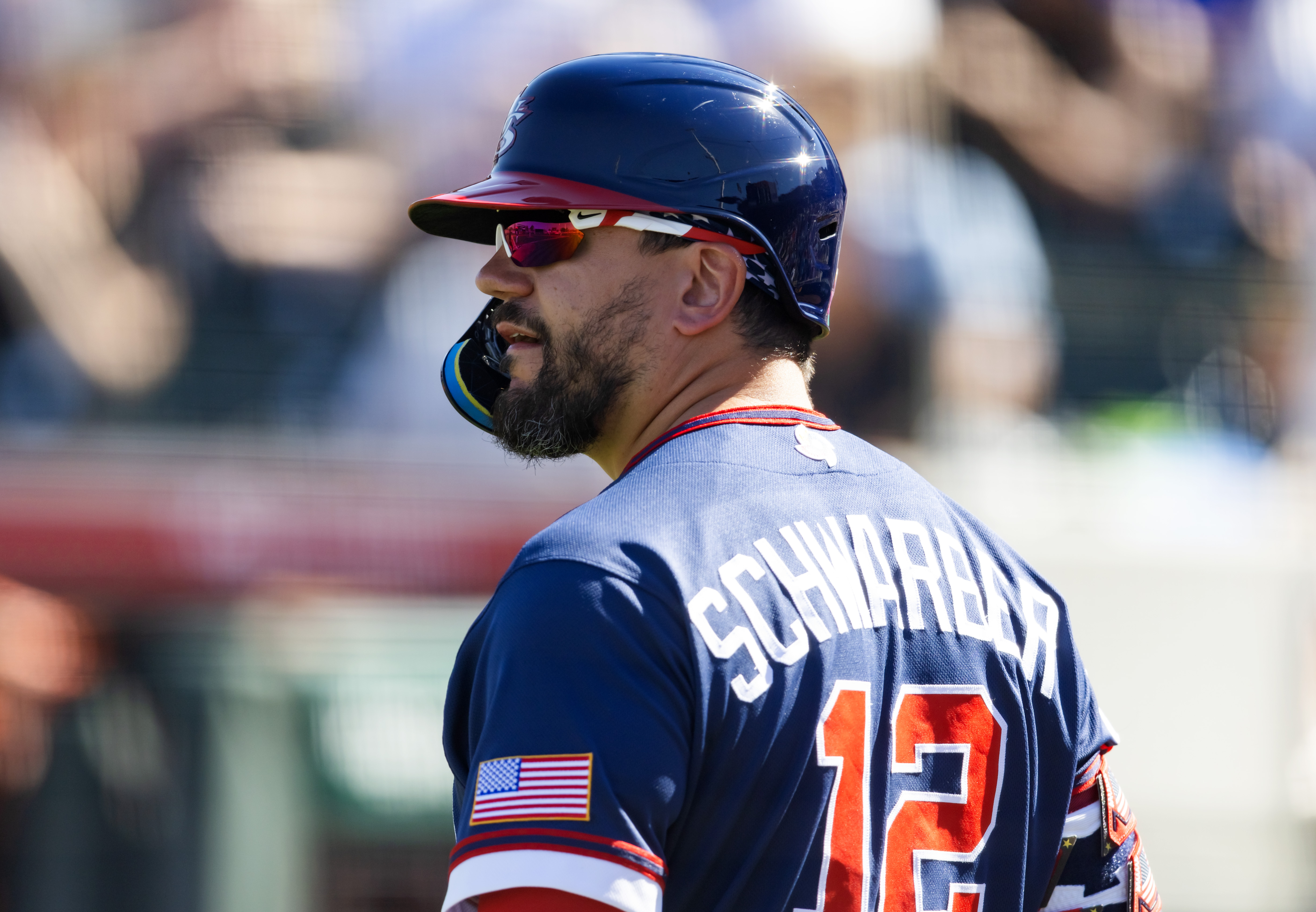 Team USA designated hitter Kyle Schwarber - who's featured in my USA vs. Brazil player props - poses. 