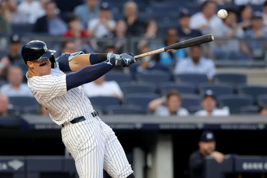New York Yankees center fielder Aaron Judge hits a double against the Minnesota Twins, and he headlines the latest MLB MVP odds.