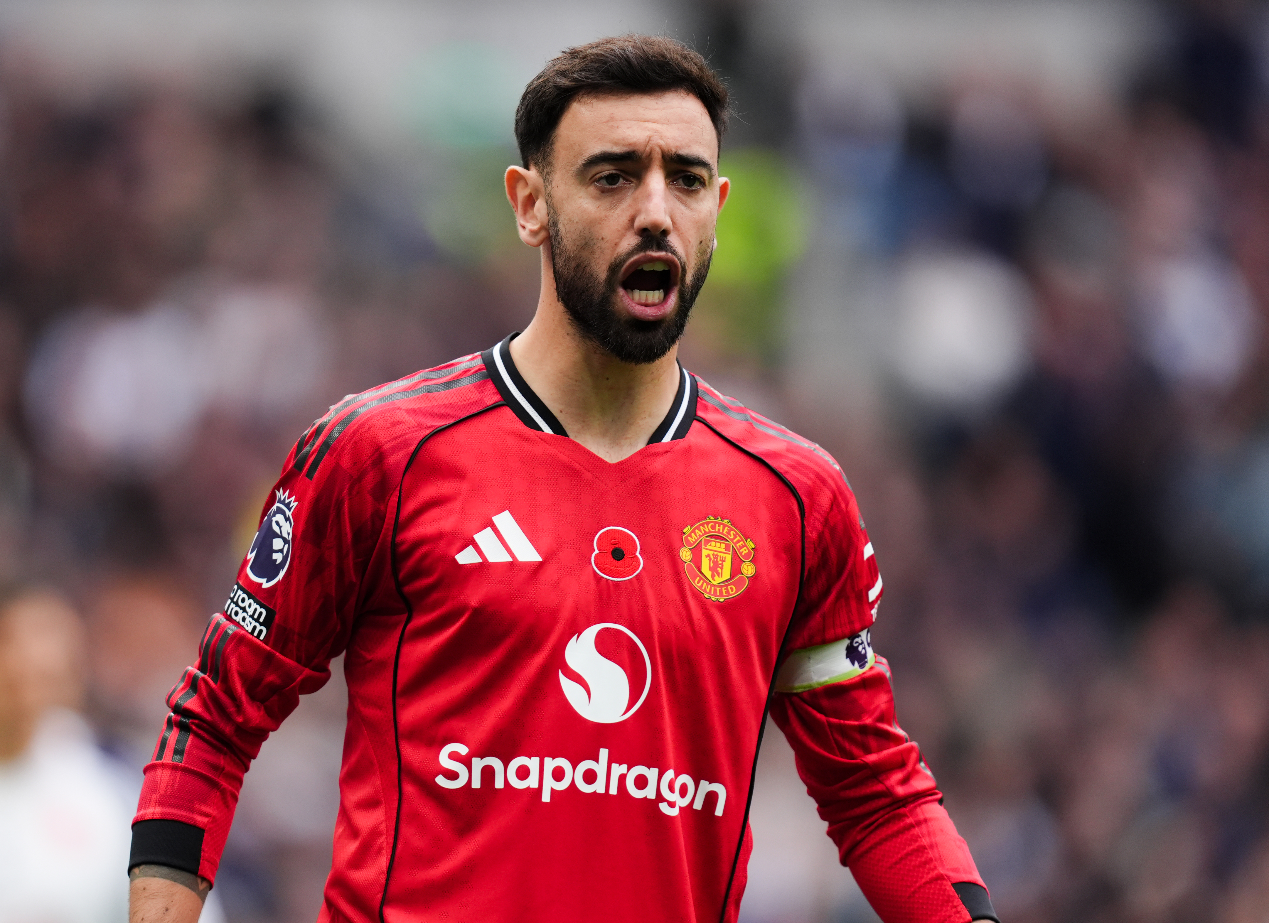 Manchester United's Bruno Fernandes during the Premier League match as part of our Manchester United vs. West Ham prediction & odds.
