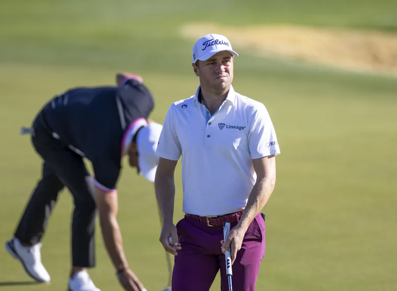 Justin Thomas stands on the green looking in the distance as we make our TGL prediction for New York GC vs. Atlanta Drive GC.