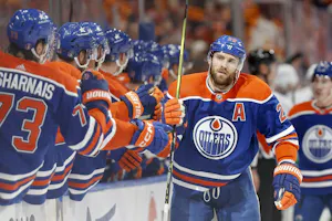 Leon Draisaitl celebrates with teammates after a goal during the first period as Gary Pearson offers his best bets for Game 7 between the Edmonton Oilers and Vancouver Canucks. 