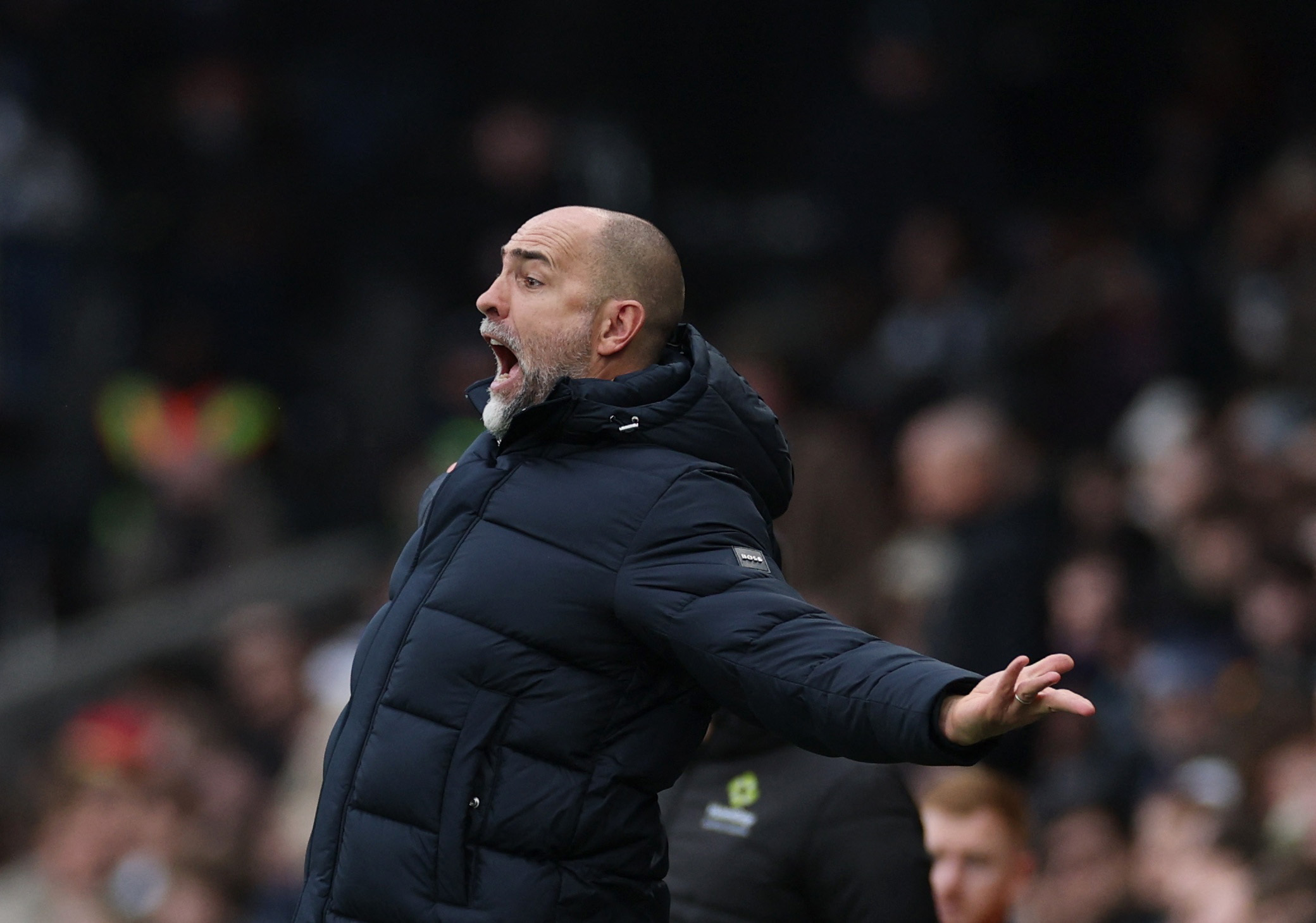 Tottenham manager Igor Tudor reacting as we provide our Tottenham vs. Crystal Palace prediction and odds.