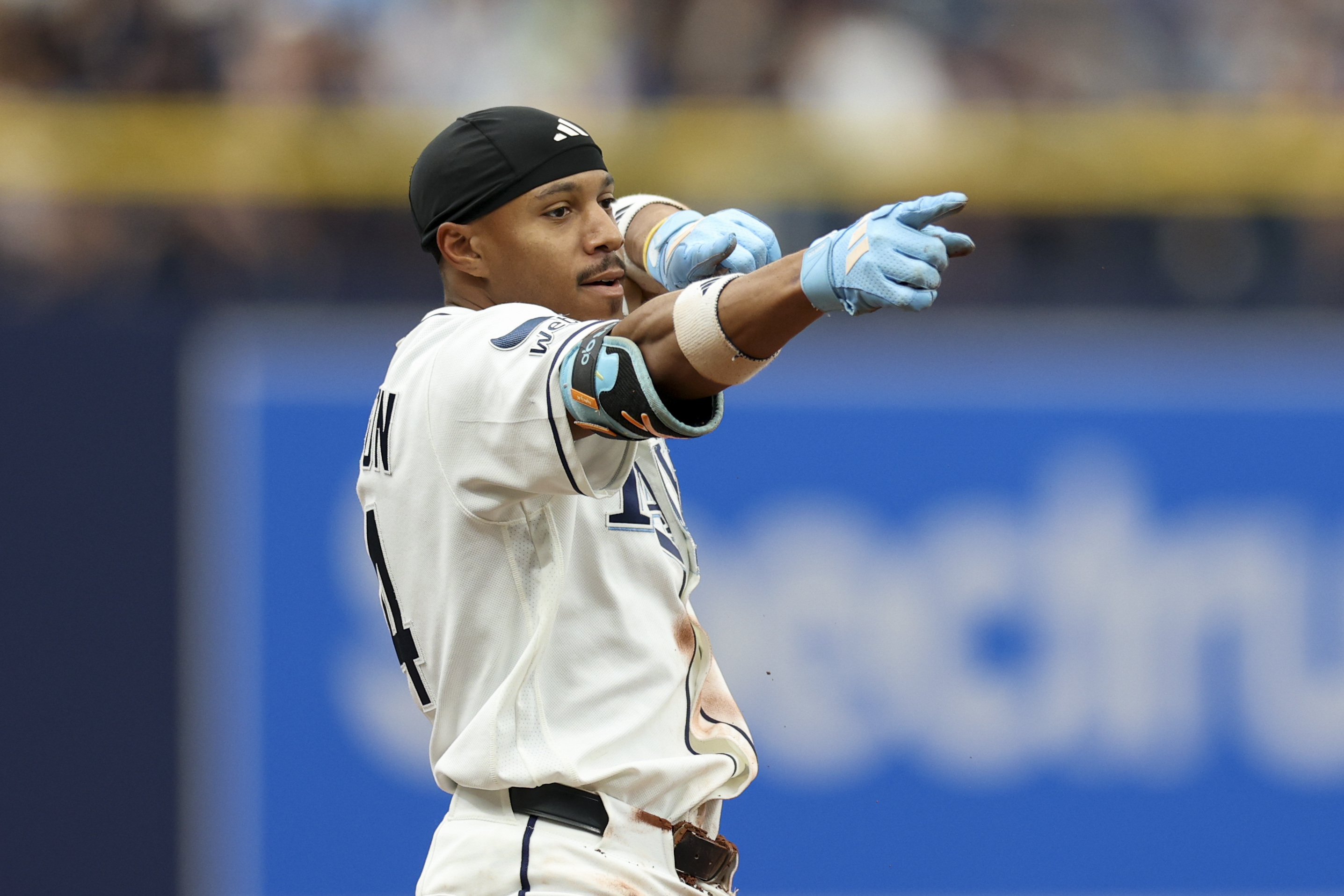 Tampa Bay Rays left fielder Chandler Simpson (14) slides into third as we break down our Rays vs. Pirates prediction.