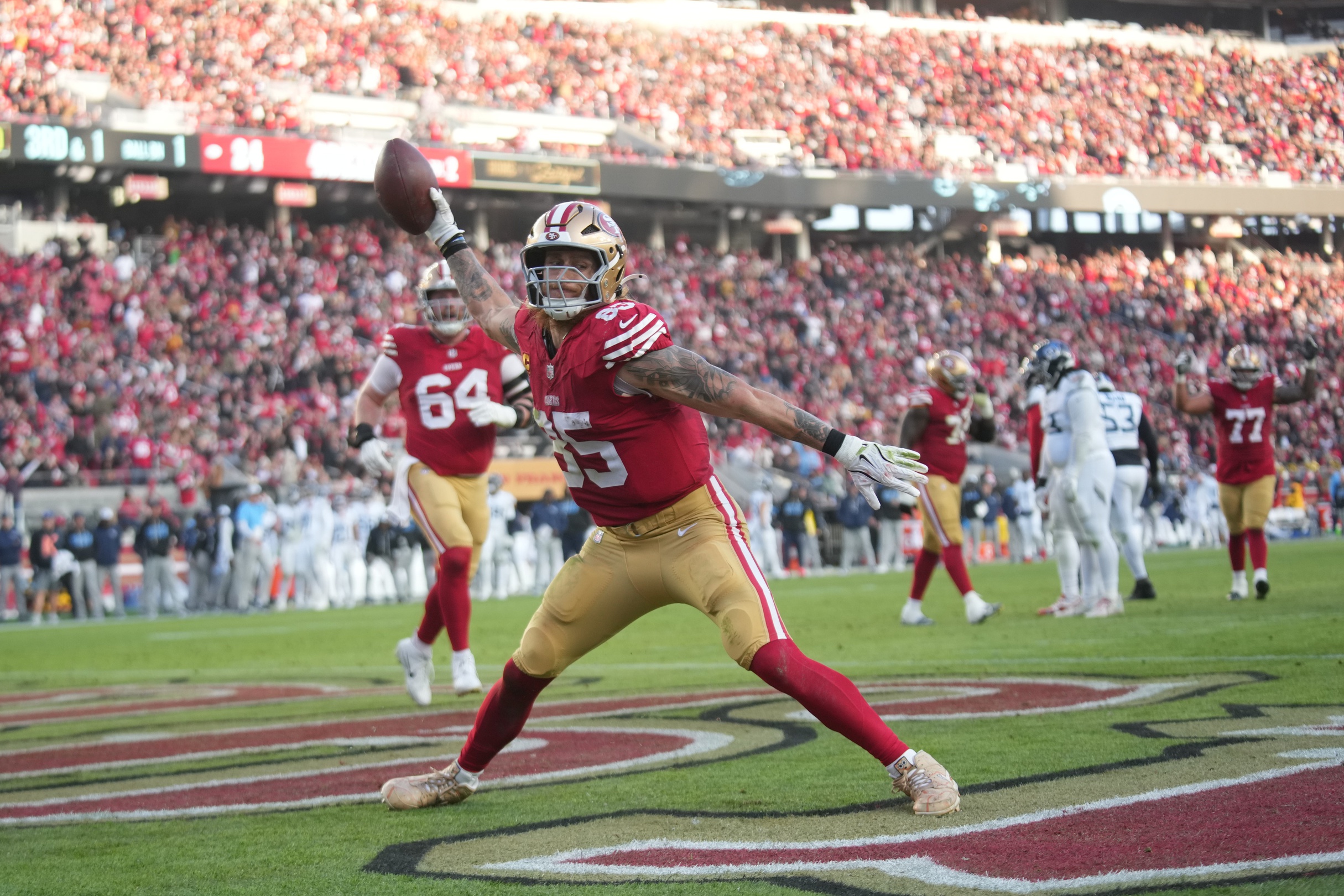 San Francisco 49ers tight end George Kittle scores a touchdown, and he's featured as part of our first touchdown scorer predictions for Monday Night Football