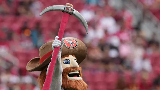San Francisco 49ers mascot Sourdough Sam stands on the field as we look at the NFL Week 10 odds