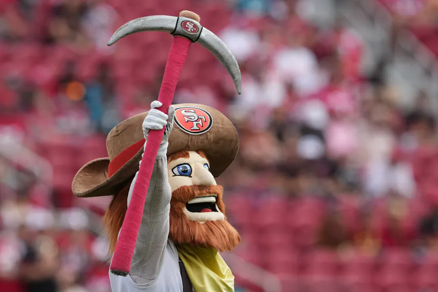 San Francisco 49ers mascot Sourdough Sam stands on the field as we look at the NFL Week 10 odds