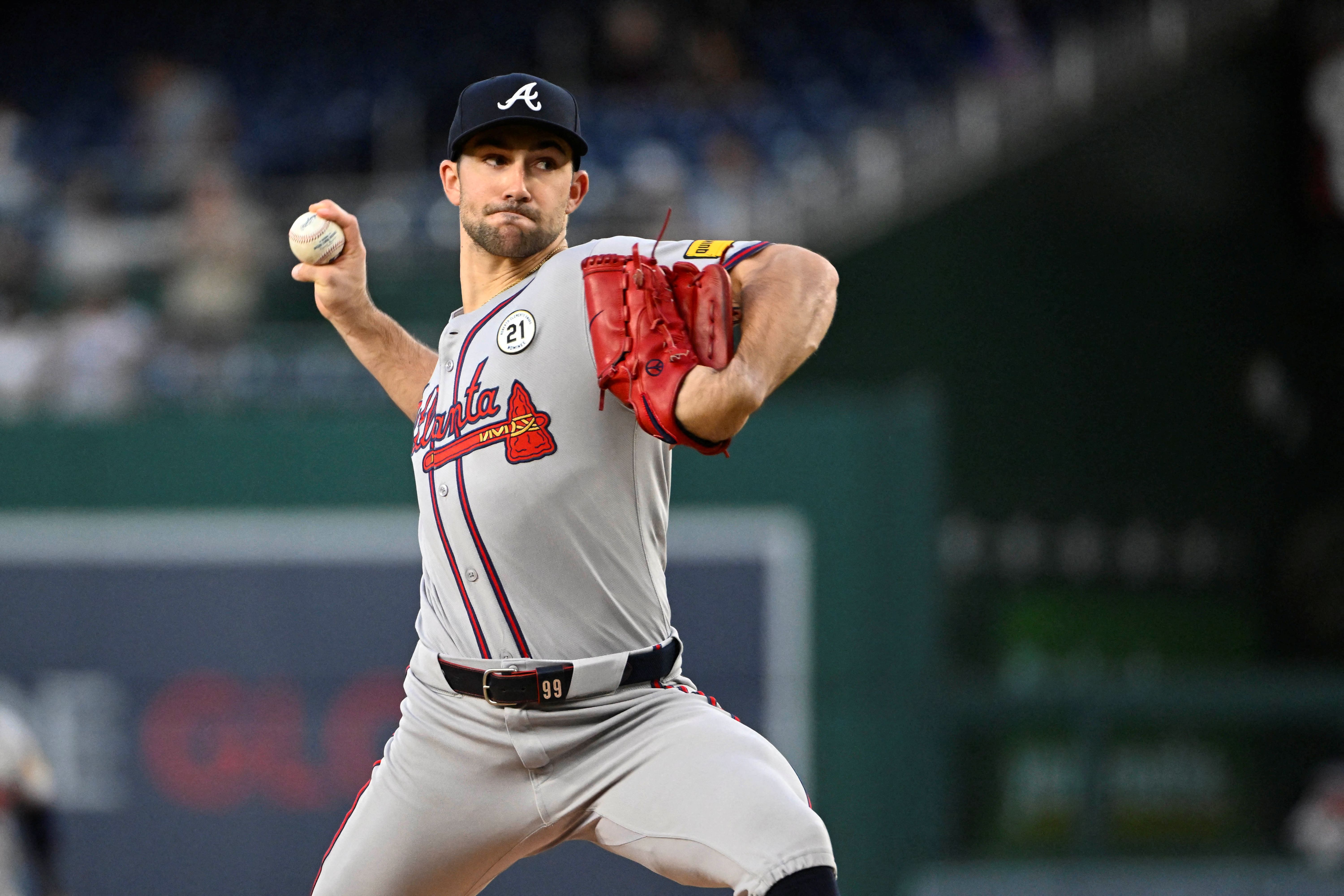 Atlanta Braves starting pitcher Spencer Strider throws, and he's featured in my Braves vs. Red Sox prediction.