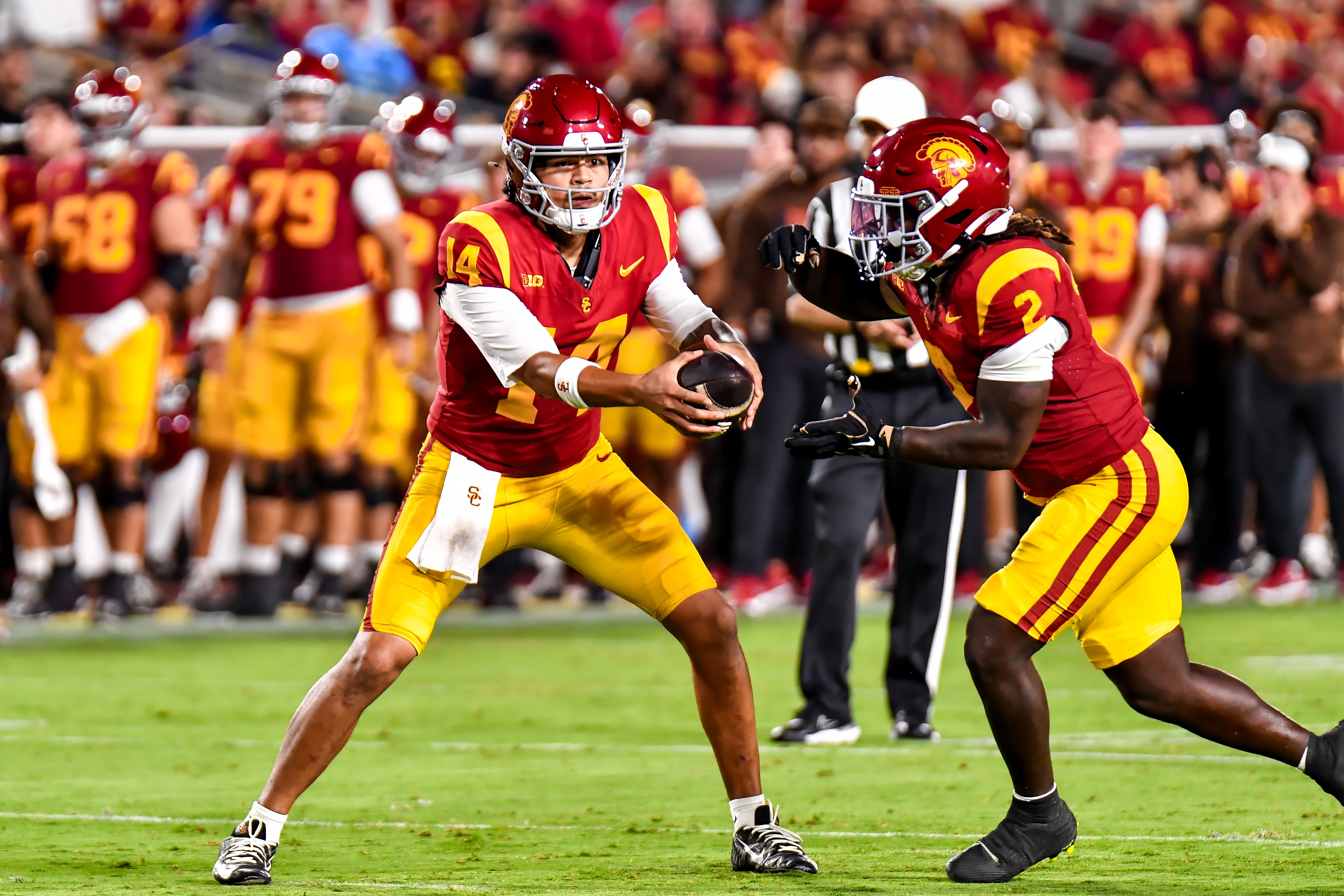 USC Trojans quarterback Jayden Maiava in action as we make our best USC vs. Rutgers prediction