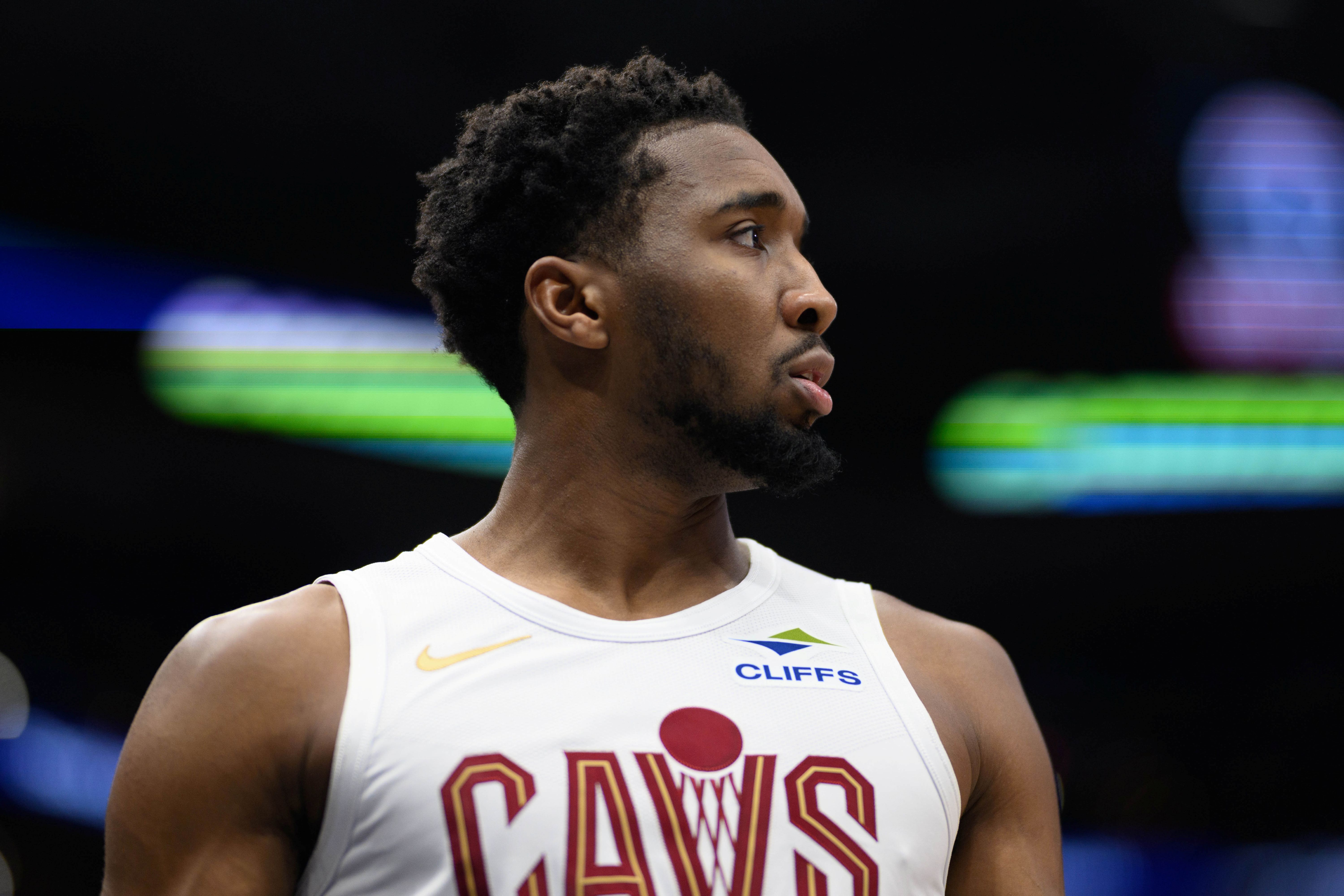 Cleveland Cavaliers guard Donovan Mitchell (45) looks on as we break down our Raptors vs. Cavaliers player props for Game 7 tonight.