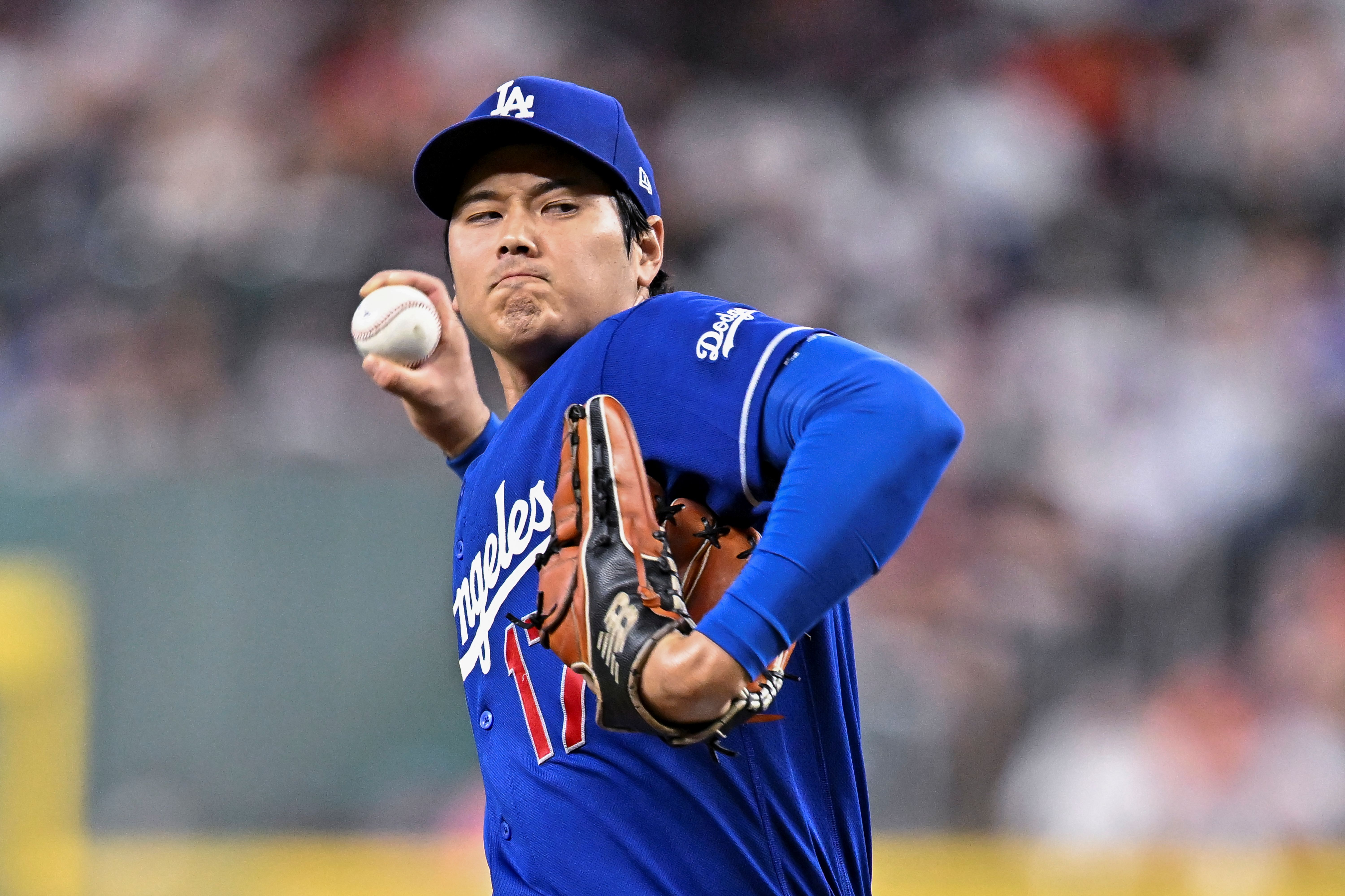 Los Angeles Dodgers starting pitcher Shohei Ohtani delivers a pitch in the first inning, and he's featured in our Diamondbacks vs. Dodgers win probability.