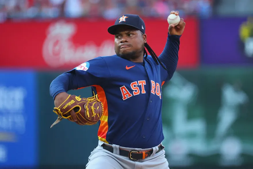 Framber Valdez of the Houston Astros pitches against the St. Louis Cardinals, and we offer our top Rangers vs. Astros predictions for Game 6 of the ALCS based on the best MLB odds.