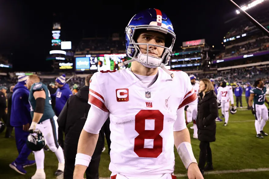 Daniel Jones of the New York Giants walks off the field after losing to the Philadelphia Eagles, and we offer new U.S. bettors our exclusive BetRivers promo code for NFL Week 5.
