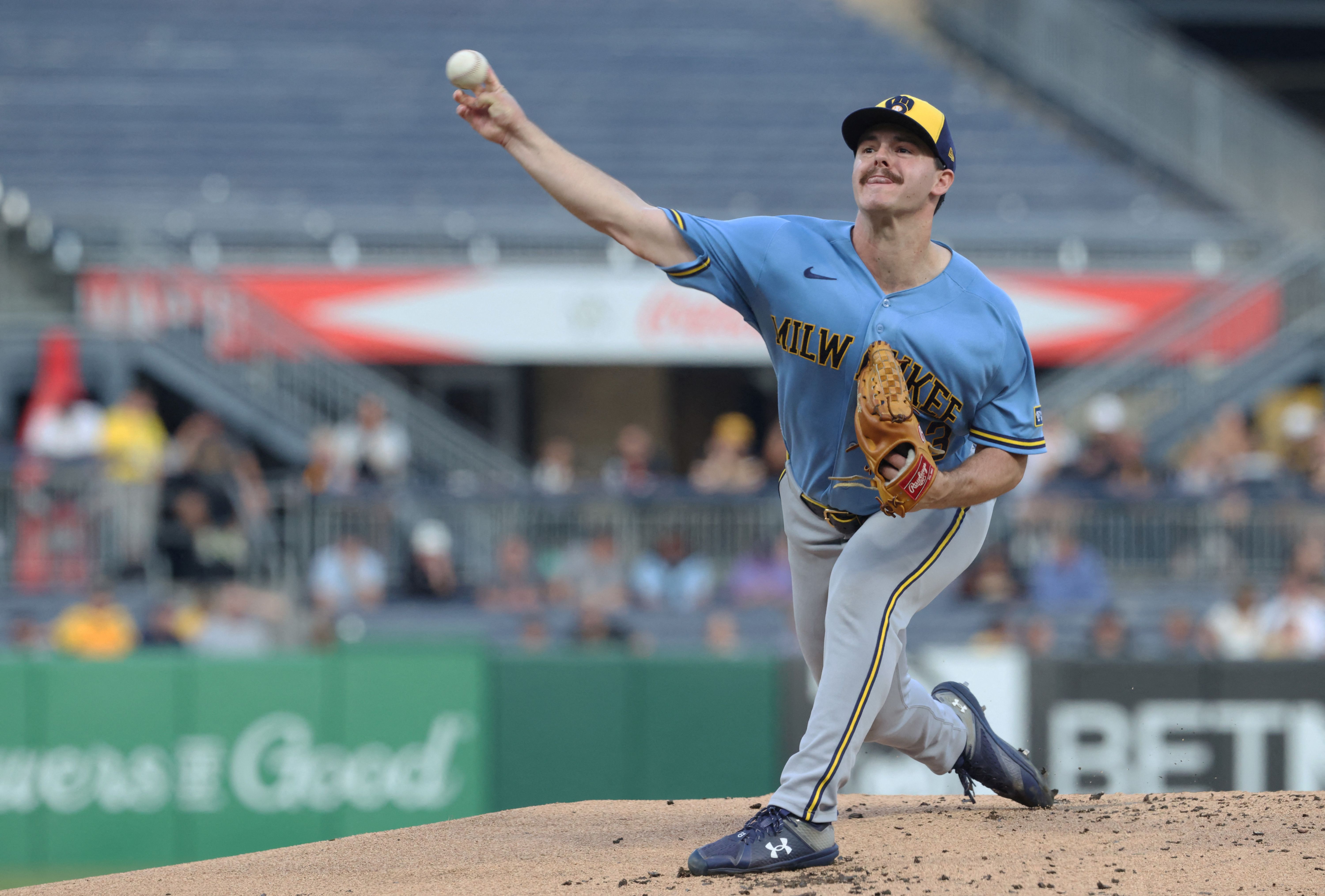 Brewers starting pitcher Logan Henderson delivers a pitch as we make our best NRFI bets today.