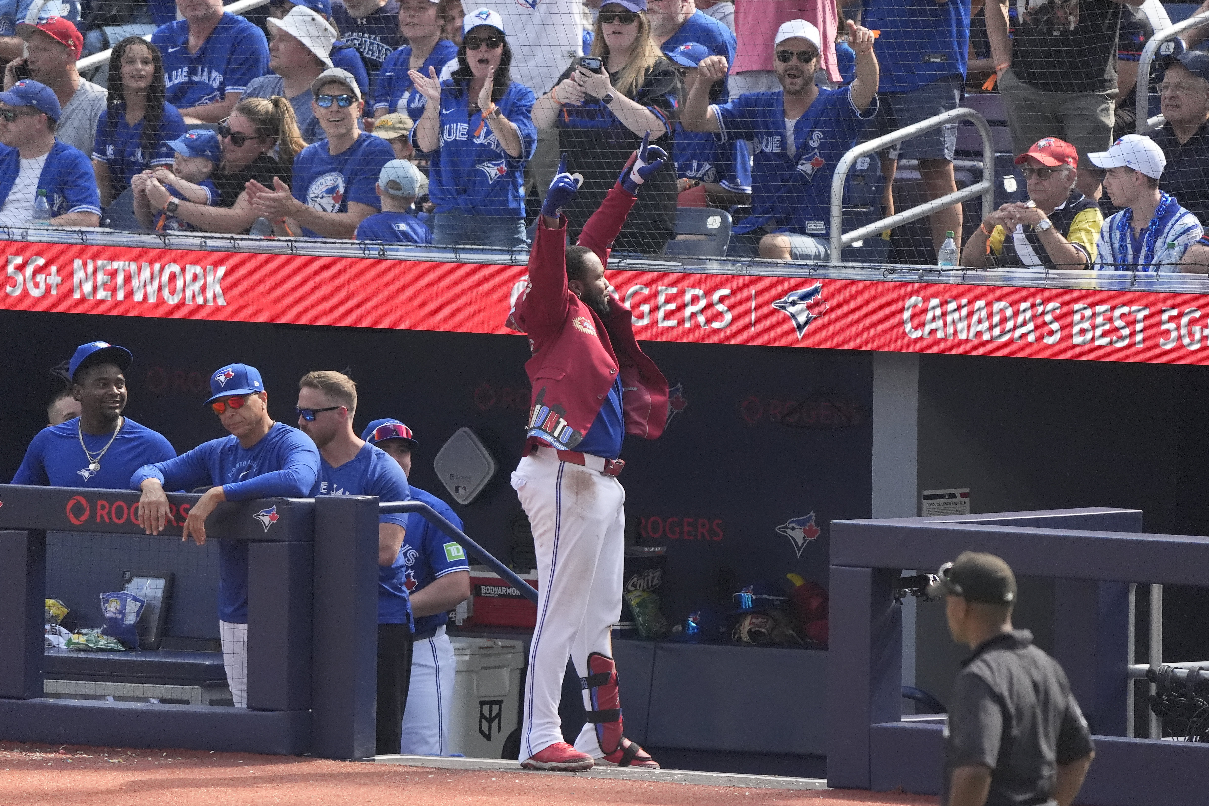 Toronto Blue Jays first baseman Vladimir Guerrero Jr. (27) celebrates as we break down our Tigers vs. Blue Jays prediction.