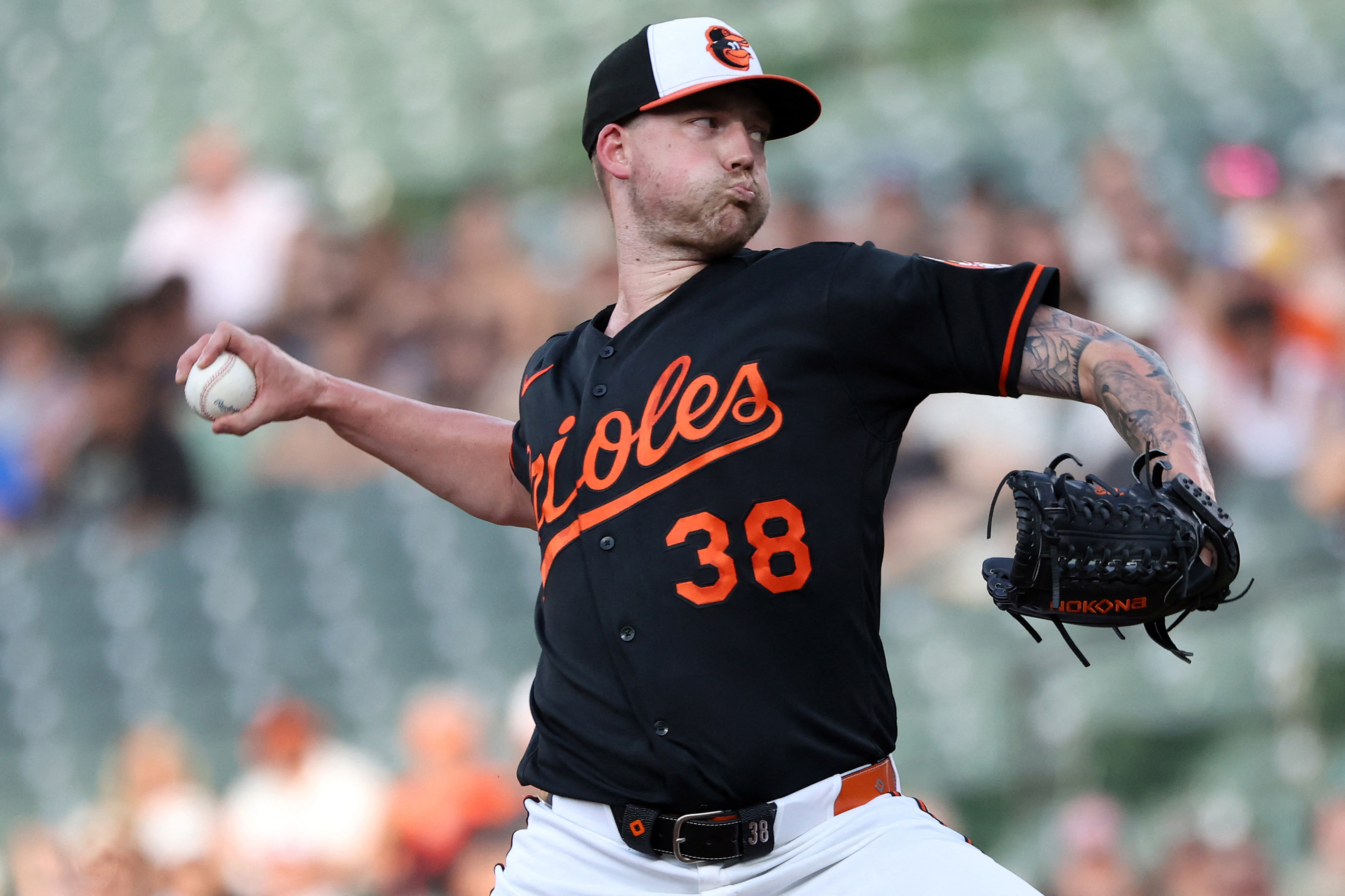 Baltimore Orioles pitcher Kyle Bradish (38) throws as we break down the best NRFI bets today.