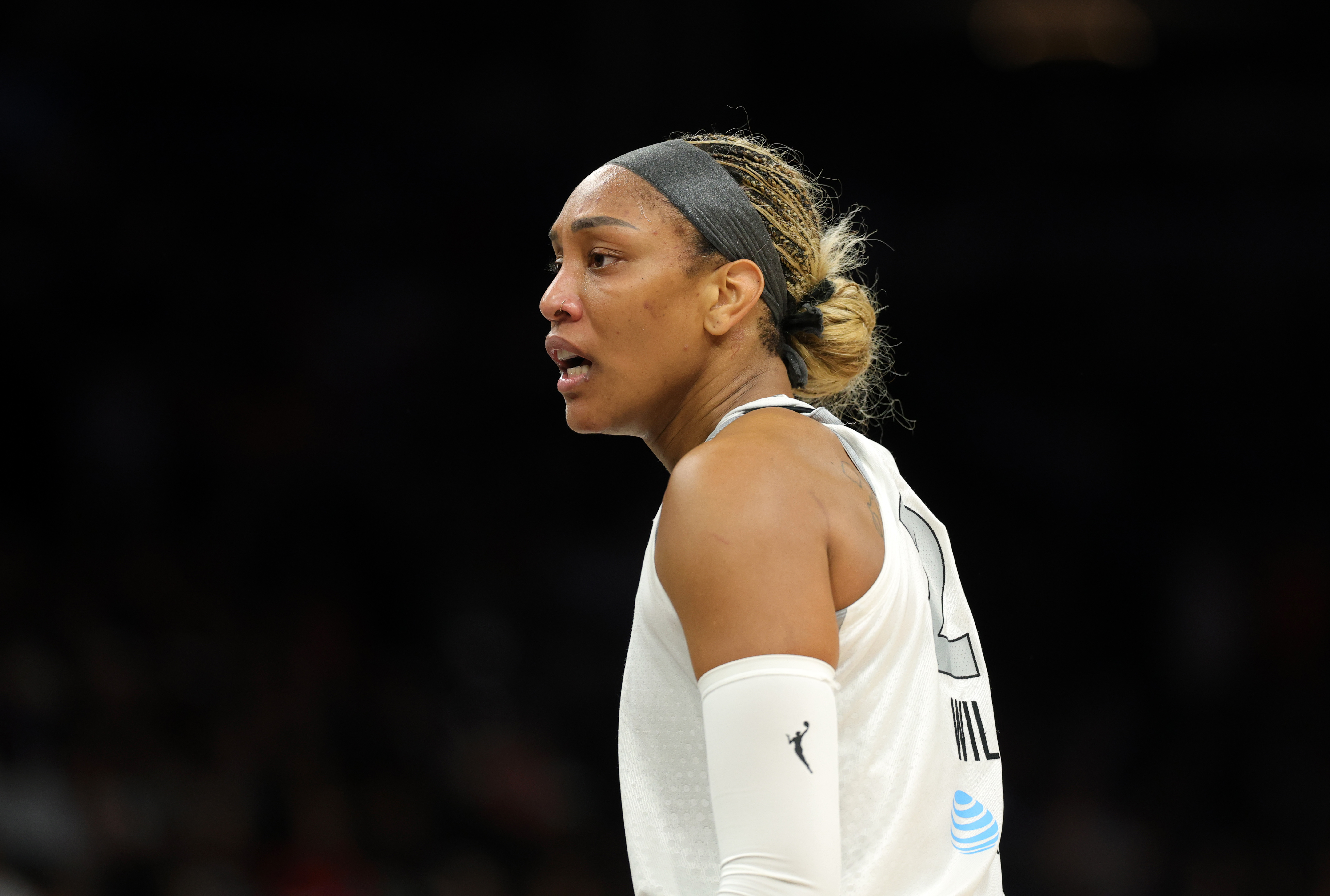 Las Vegas Aces center A'ja Wilson (22) stares on as she is featured in our Valkyries vs. Aces prediction.