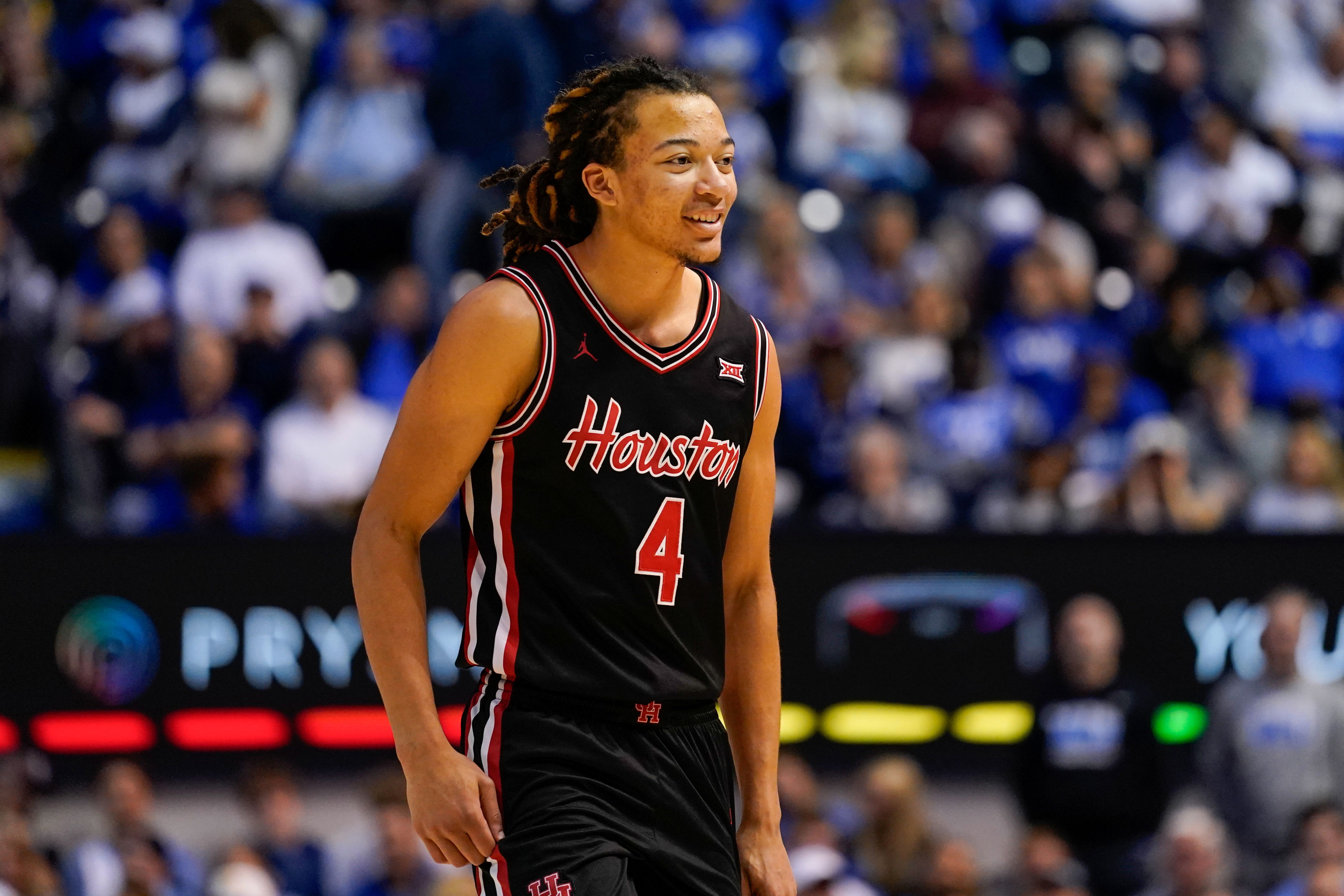 Houston Cougars guard Kingston Flemings reacts, and he's central to our college basketball best bets.