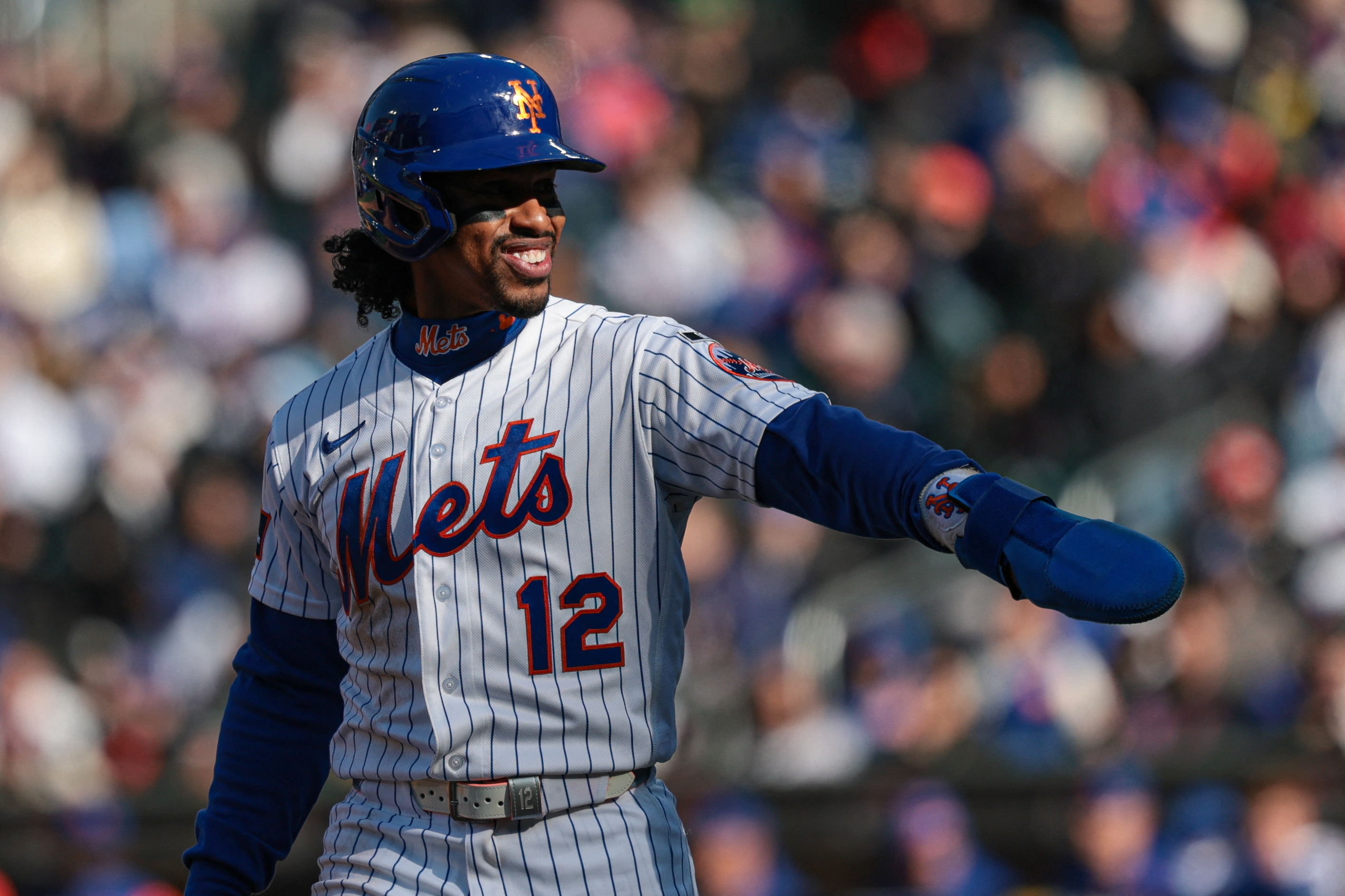 New York Mets shortstop Francisco Lindor (12) reacts as we break down our Diamondbacks vs Mets win probability.