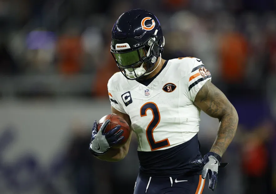 DJ Moore #2 of the Chicago Bears warms up prior to a game as we look at our Lions vs. Bears Week 14 NFL player prop predictions