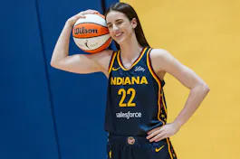 Caitlin Clark of the Indiana Fever poses for photographers during media day activities at Gainbridge Fieldhouse in Indianapolis, Ind. We're looking at all the Caitlin Clark odds as she makes her WNBA debut.