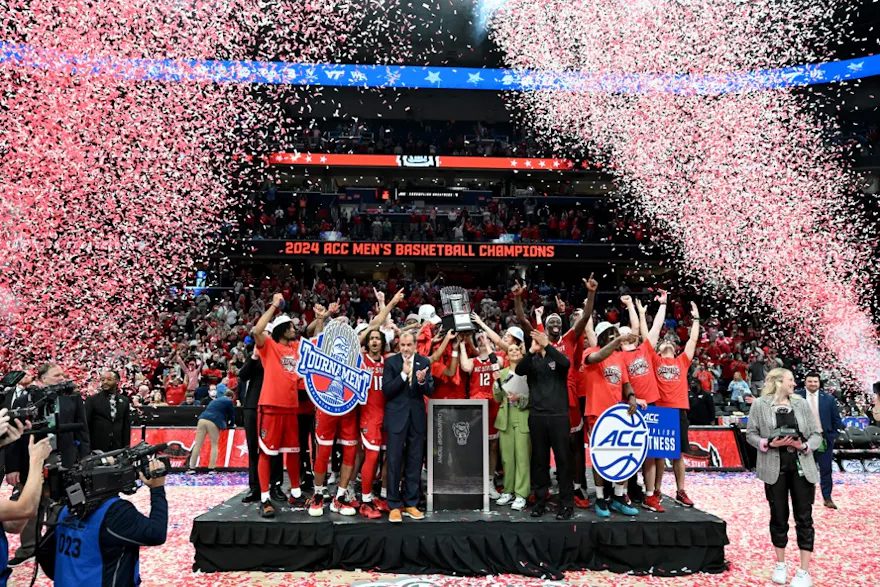 The North Carolina State Wolfpack celebrate after winning as we look at our FanDuel North Carolina promo code