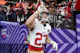 Christian McCaffrey of the San Francisco 49ers reacts as he runs onto the field before Super Bowl LVIII against the Kansas City Chiefs at Allegiant Stadium as we look at our 2025 Super Bowl odds.