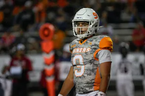 UTEP quarterback Skyler Locklear (9) reacts after a play as we break down our UTEP vs. Kennesaw State prediction for tonight.