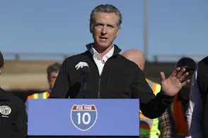 California Governor Gavin Newsom speaks at a press conference as we look at his opposition to two planned casino projects.