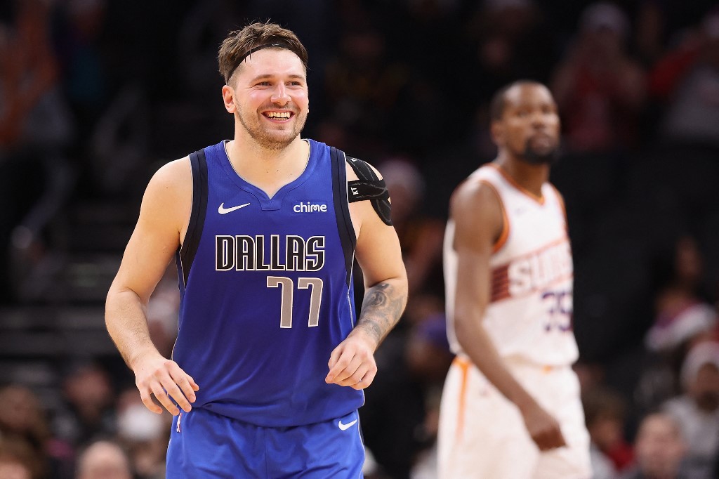 Luka Doncic of the Dallas Mavericks reacts during the final moments of the NBA game against the Phoenix Suns as we look at our bet365 promo code for Grizzlies-Mavericks.