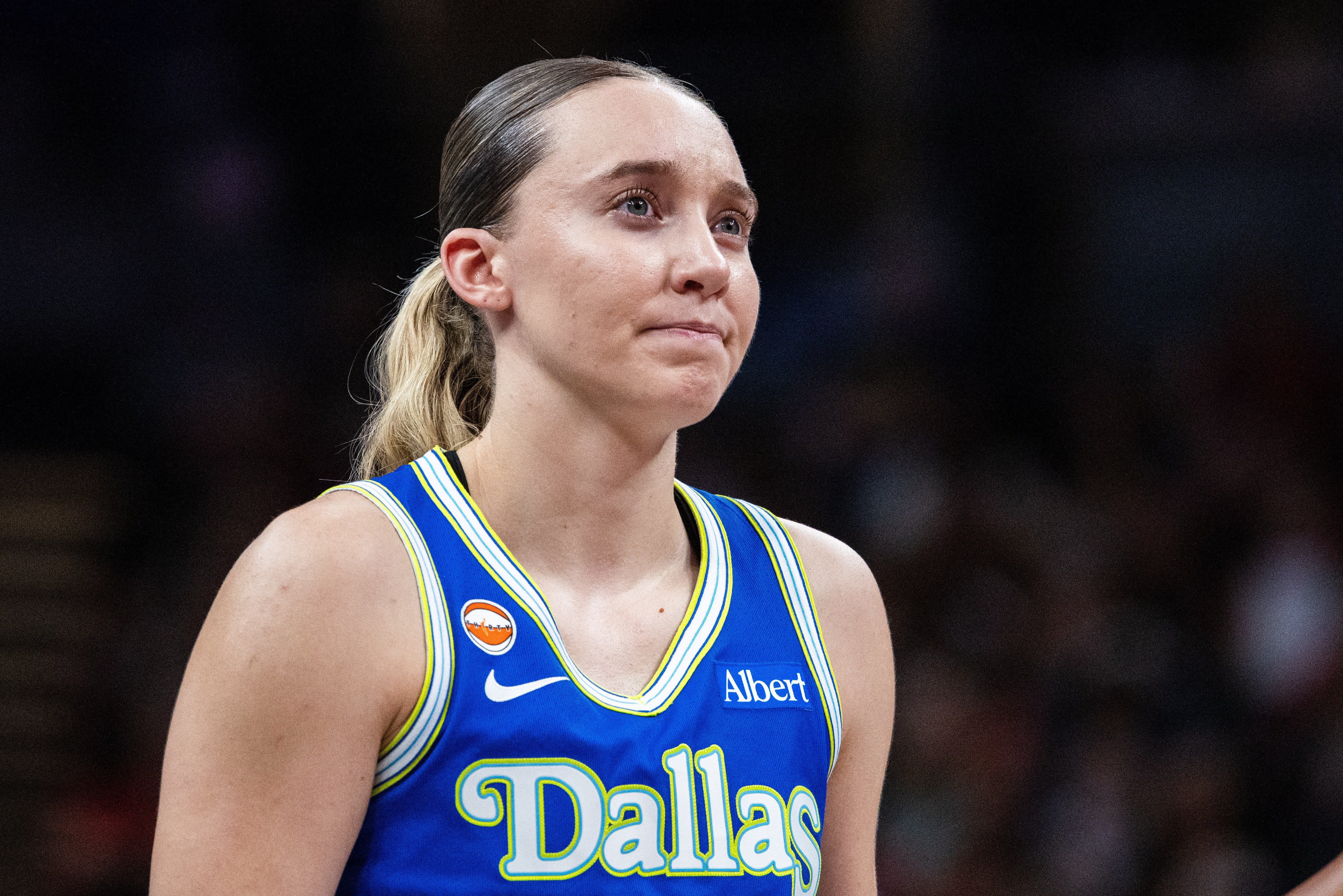 Dallas Wings guard Paige Bueckers (5) looks on as we break down our Wings vs. Valkyries prediction.