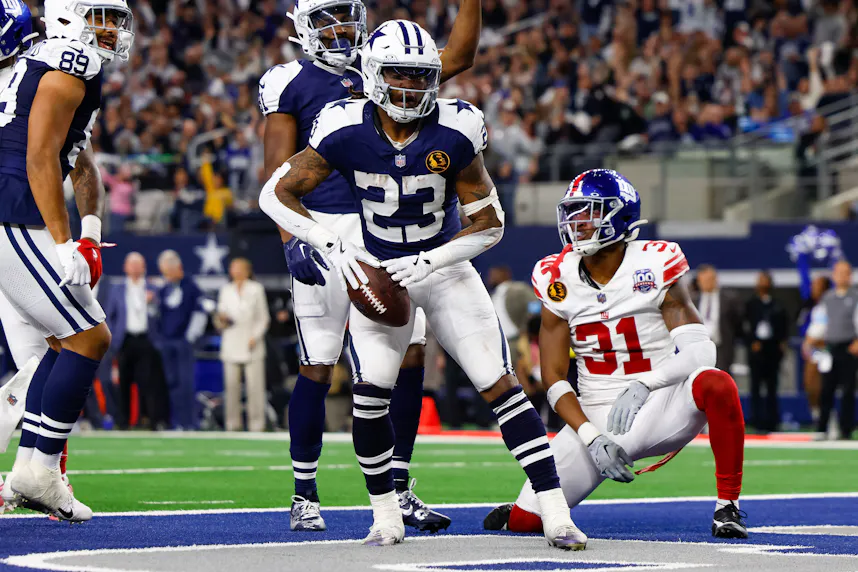Dallas Cowboys running back Rico Dowdle rushes for a touchdown against the New York Giants as we offer our Bengals vs. Cowboys prediction for MNF.