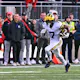 Donovan Edwards #7 of the Michigan Wolverines runs with the ball during the fourth quarter of a game against the Ohio State Buckeyes at Ohio Stadium on Nov. 26. 