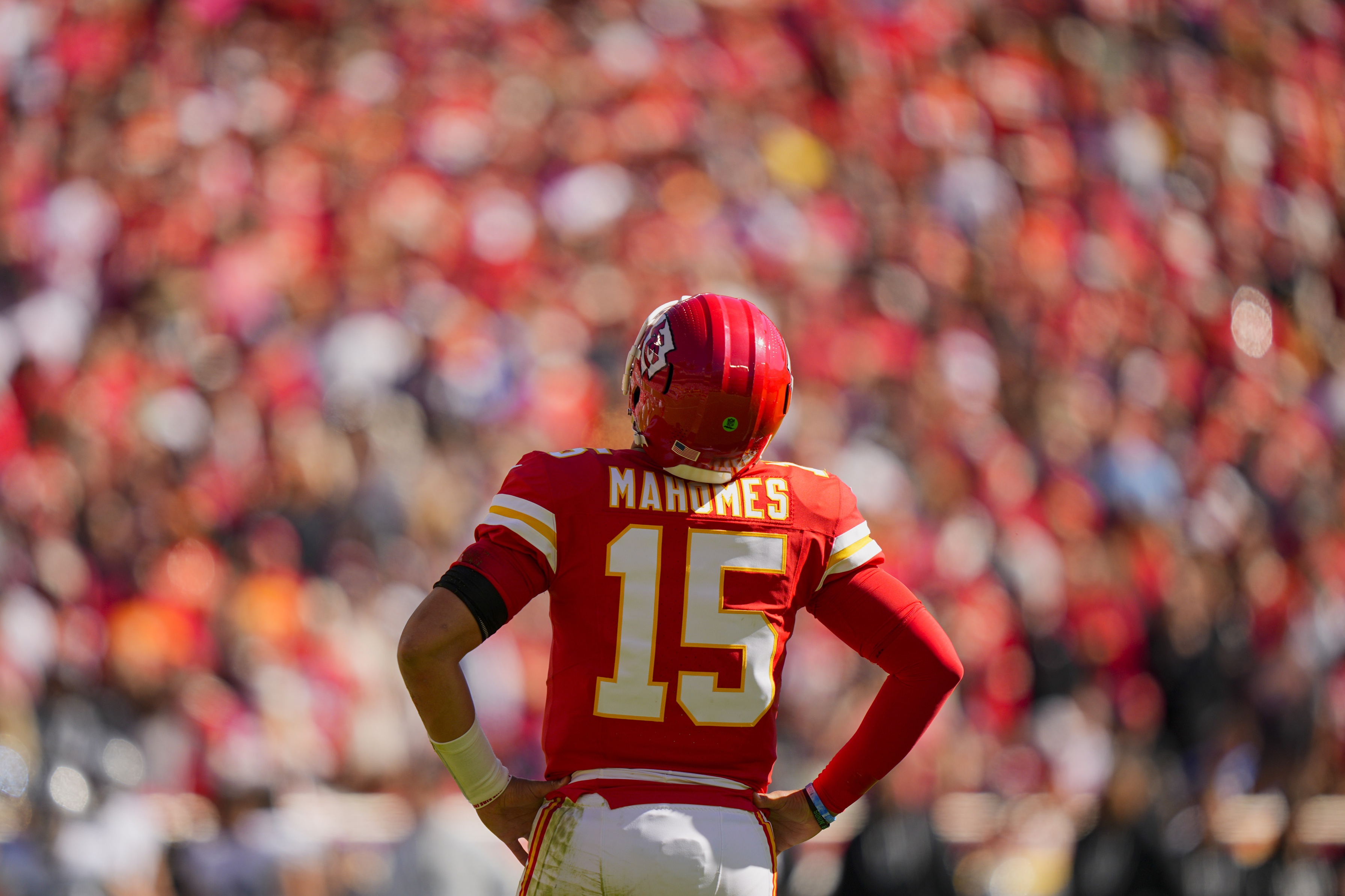 Kansas City Chiefs quarterback Patrick Mahomes reacts as we look at the untethered Missouri sports betting licenses