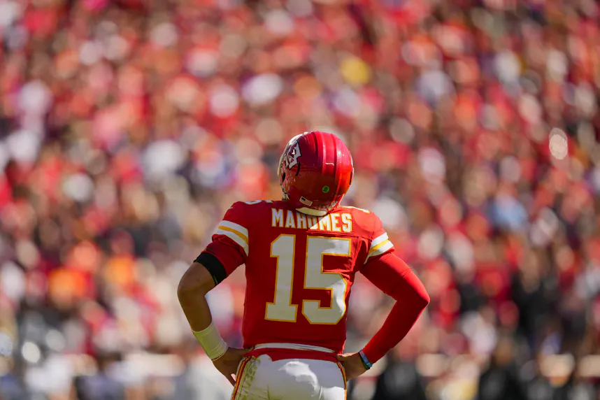 Kansas City Chiefs quarterback Patrick Mahomes reacts as we look at the untethered Missouri sports betting licenses