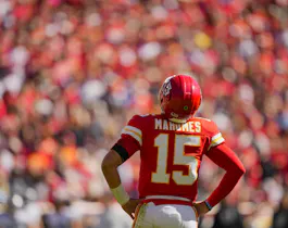 Kansas City Chiefs quarterback Patrick Mahomes reacts as we look at the untethered Missouri sports betting licenses