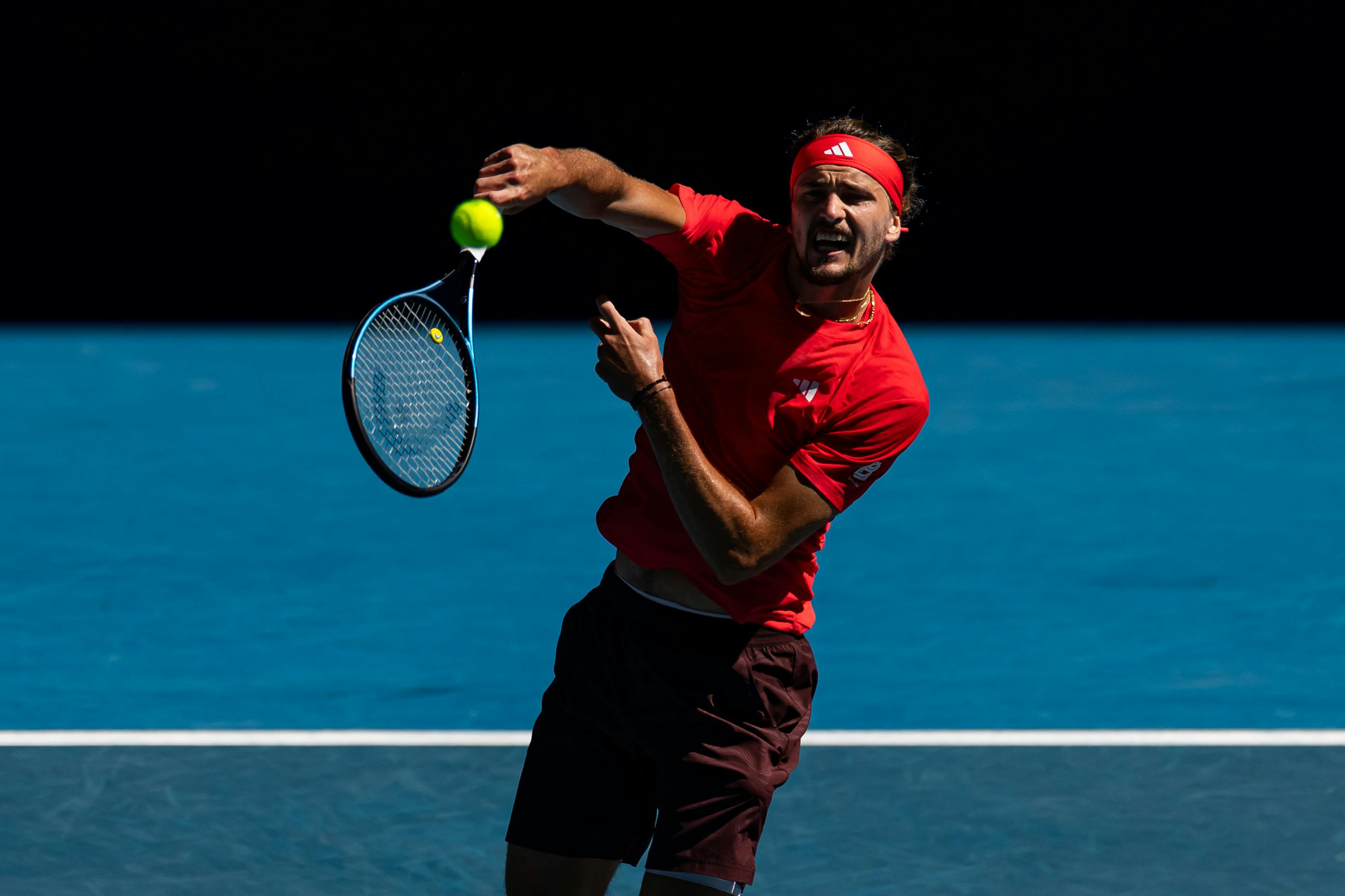 Alexander Zverev serves during his match against Novak Djokovic as we analyze the 2025 Australian Open odds. 