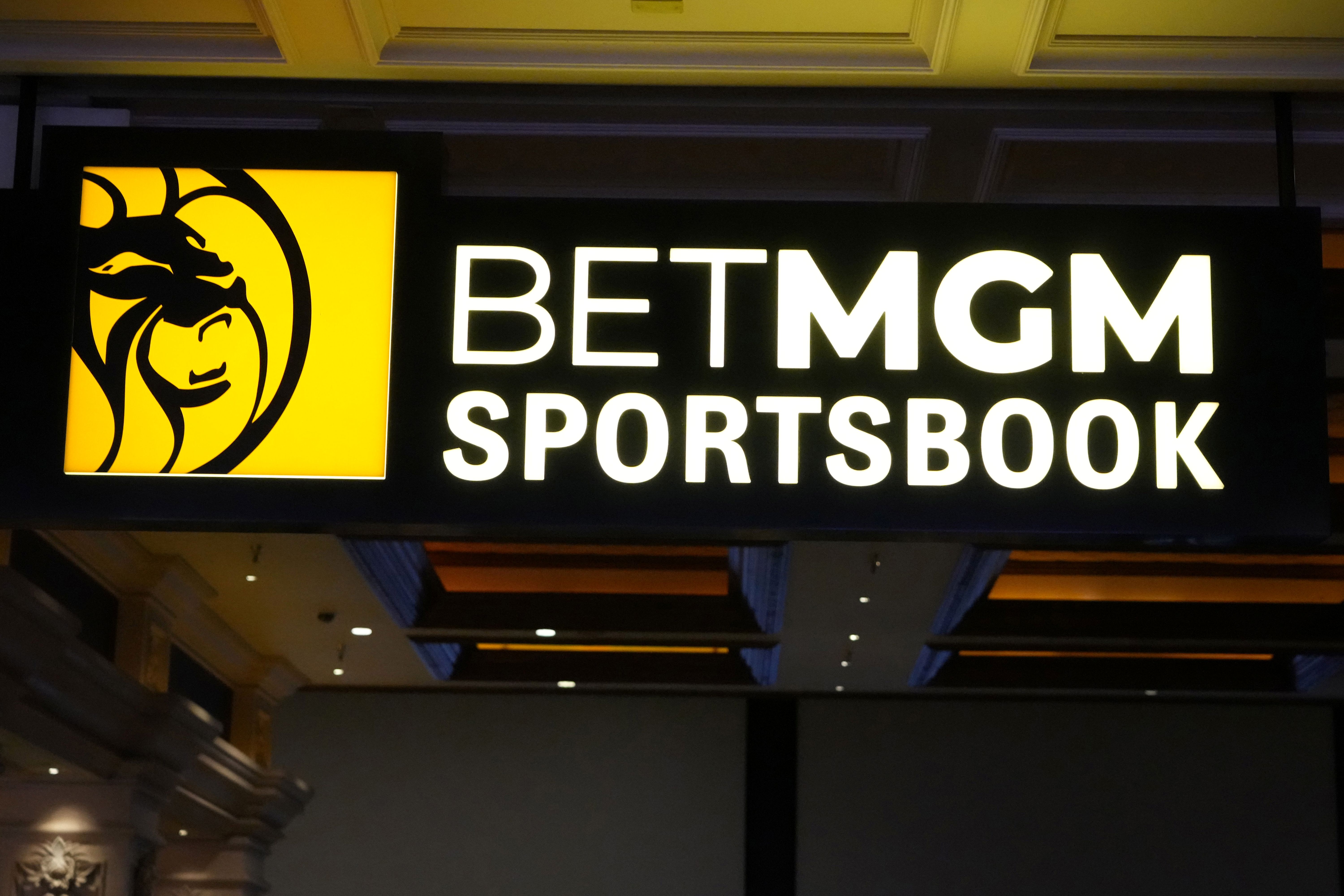 The BetMGM Sportsbook sign as we look at the company enacting rules to limit player harassment.
