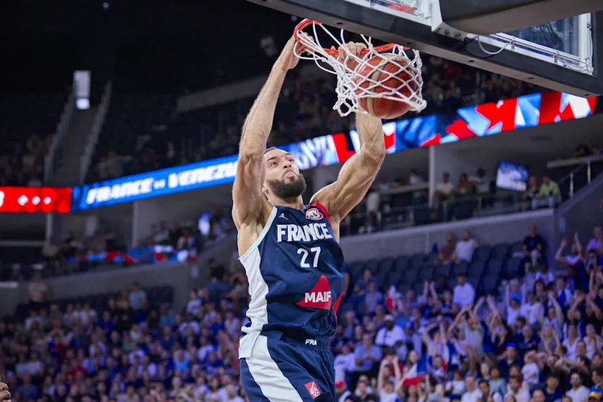Rudy Gobert of France plays during an International Friendly Basketball match as we offer our Canada-France prediction.