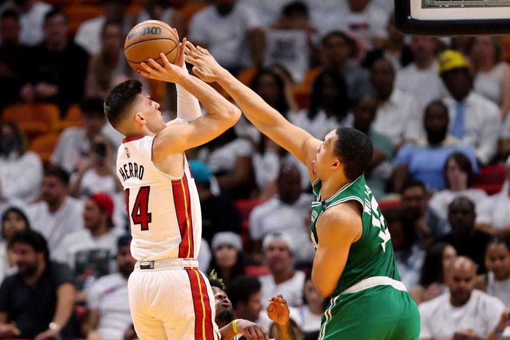 Heat sharpshooter Tyler Herro thinks the team should "run it back" following back-to-back deep playoff runs. (Michael Reaves / GETTY IMAGES NORTH AMERICA / Getty Images via AFP)