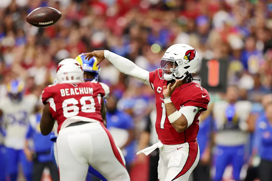 Quarterback Kyler Murray of the Arizona Cardinals passes the ball during the second quarter of the game against the Los Angeles Rams.