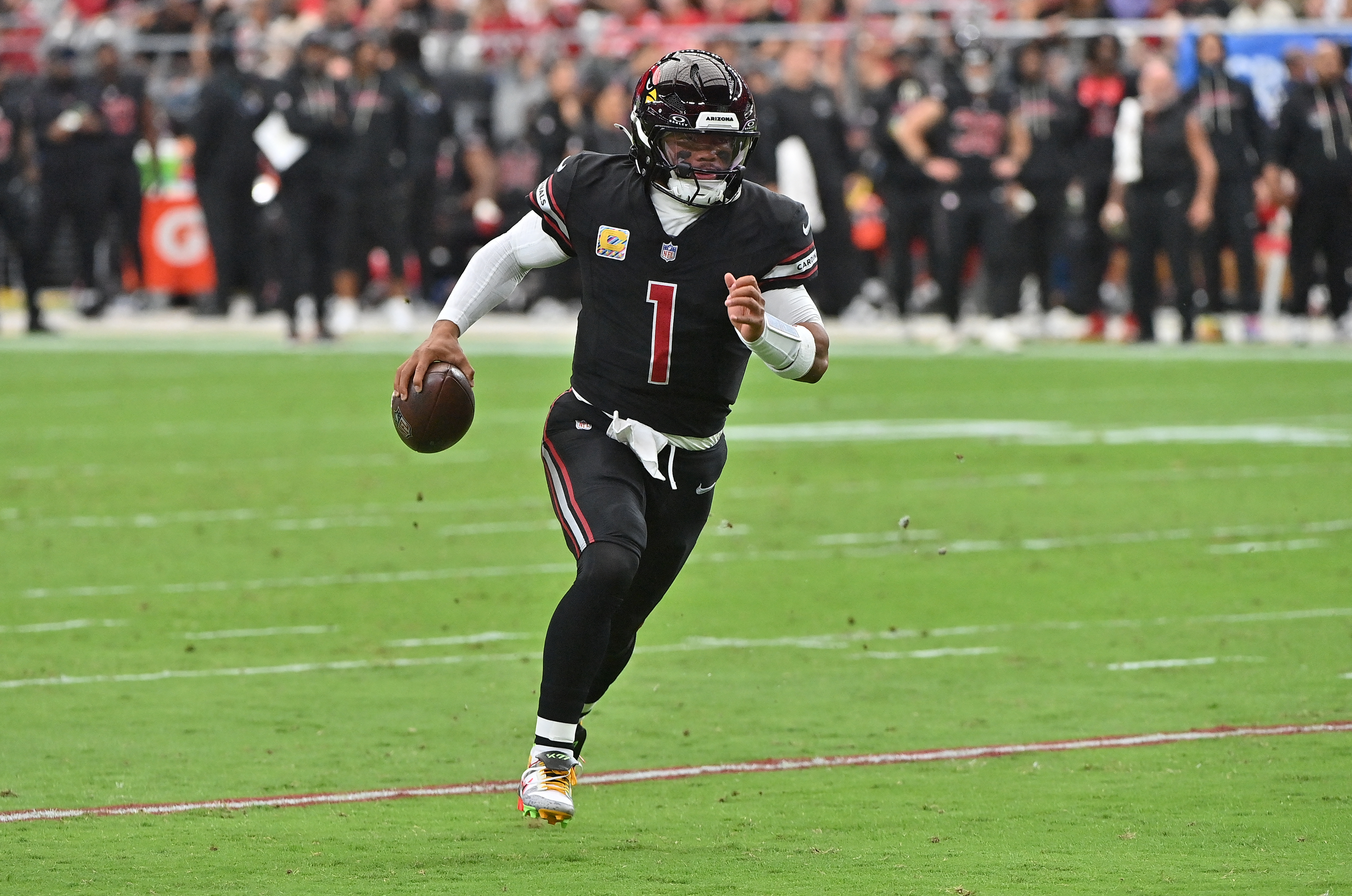 Former Arizona Cardinals quarterback Kyler Murray runs for a touchdown as we look at the best odds at prediction markets for his next team.