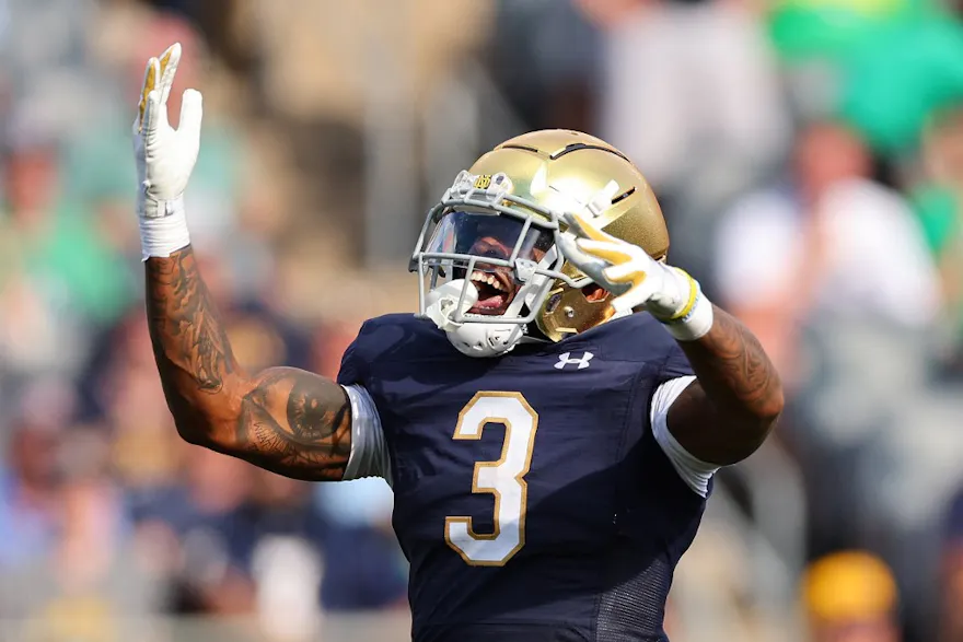 Houston Griffith of the Notre Dame Fighting Irish celebrates against the Marshall Thundering Herd.