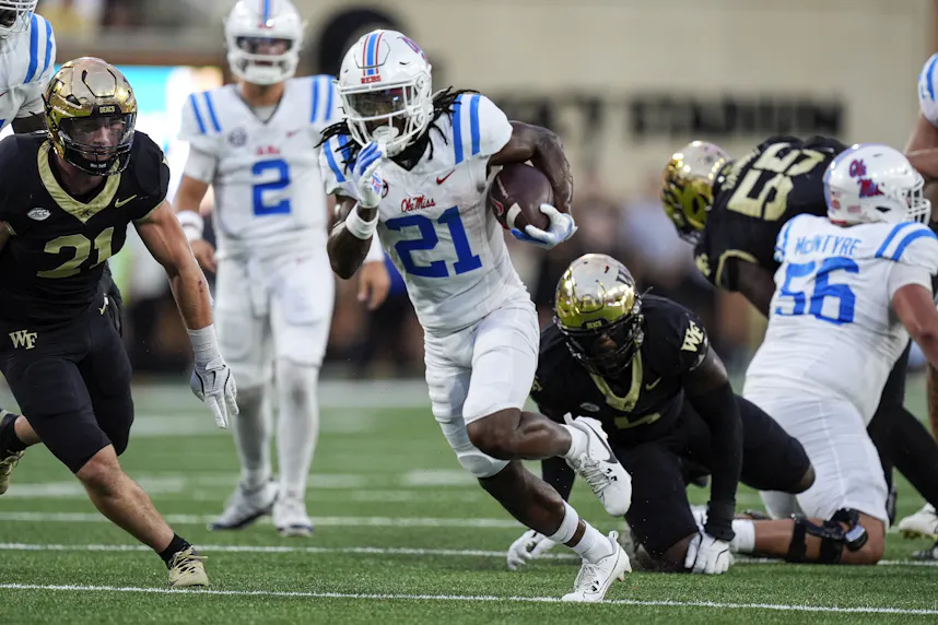 Mississippi Rebels running back Henry Parrish Jr. runs against the Wake Forest Demon Deacons during the first half as we look at our SEC predictions.