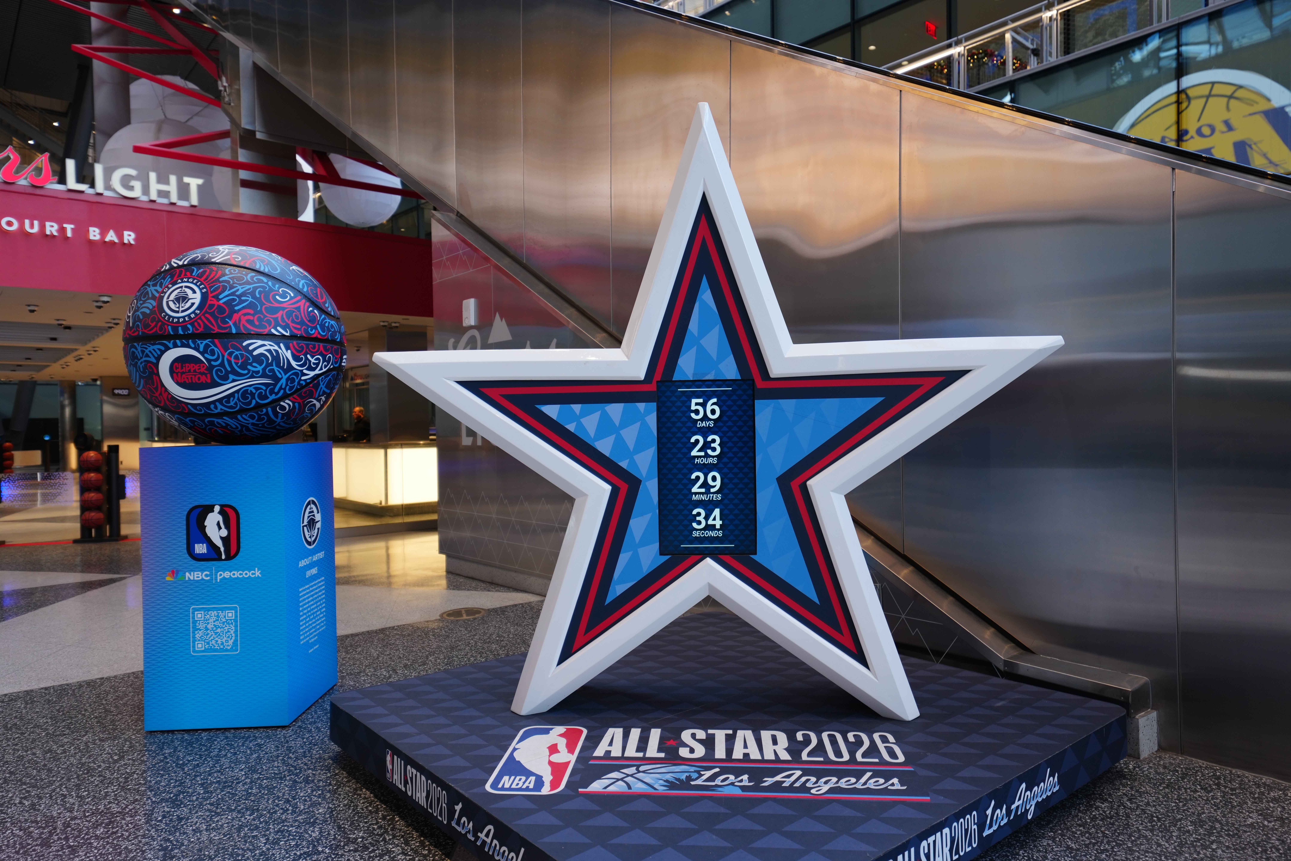 A NBA All-Star Game countdown clock at the Intuit Dome.