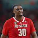 DJ Burns Jr. #30 of the North Carolina State Wolfpack walks across the court as we look at North Carolina's first month of sportsbook action